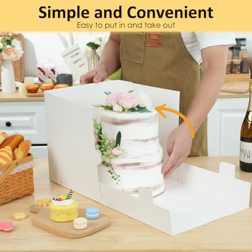Moretoes 12pcs 12”x12”x12” Cake Boxes, Tall Bakery Box for Tier Cakes