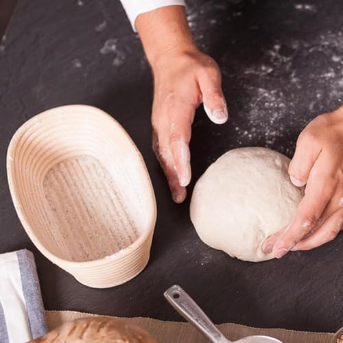 Oval Bread Proofing Basket, 10 inch Sourdough Proofing Bowls with Liners, Handmade Rattan Baskets for Bread Making Baking Fermentation - Set of 2