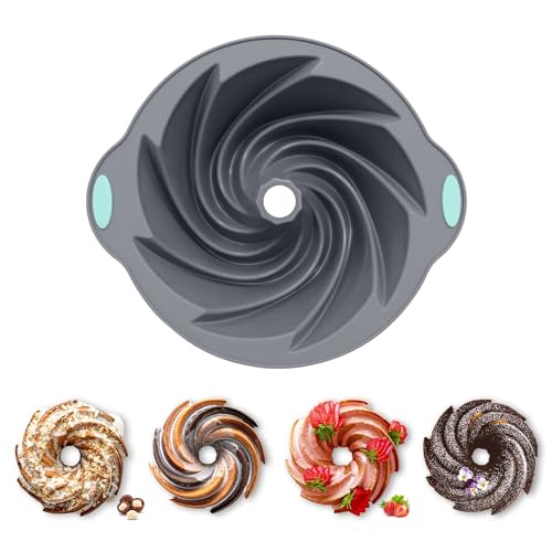 Bunte Cake Pan, Non-Stick 10-Inch Angel Food Cake Pan, Silicone Cake Mold with Metal Reinforced Frame More Strength for Long-Lasting Performance - style: Spiral Bunte Cake Pan