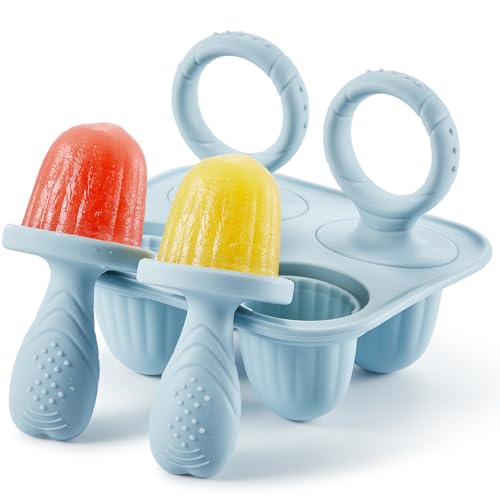 ACOOKEE Toddler Popsicles Molds 1 Pack 4 Handle, BPA Free, Silicone Baby Popsicles Molds Easy Release Ice Cream Molds Reusable - size: 1 Pack 4 Handle