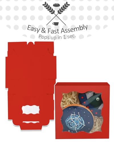qiqee Red Bakery Box with Window 4x4x2.5 inch 30Packs Macaron Boxes Small Donut Pastry Boxes for Party Mini Cookie Boxes - color: Red, 30Pcs, size: Small