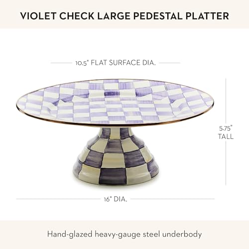 MACKENZIE-CHILDS Pedestal Platter, Large, Purple-and-White Violet Check - color: Violet Check, size: Large