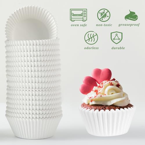 1000 Count White Paper Cupcake Liners, Mini Size 2 Inch, Unbleached Baking Cups for Muffins and Cupcakes (White, 2 Inch) - color: White, size: 2 Inch