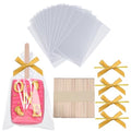 50pcs 4x6" Clear Cakesicle & Rice Krispie Treat Bags, Individually Wrapped. Includes Stick, Tie & Bow Kit. Perfect for Macarons, Candies, Apples, Cookies, Cakes, Ore Pops - Ideal Party Favors - color: Gold