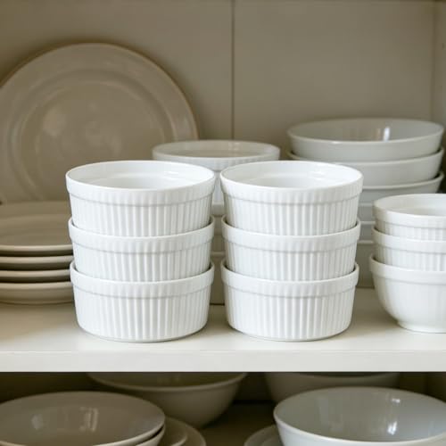 Cinf White Ceramic Ramekins, Set of 6, 10oz Soufflé Baking Cups - color: White-6Pack, size: 10oz-Individual Serving