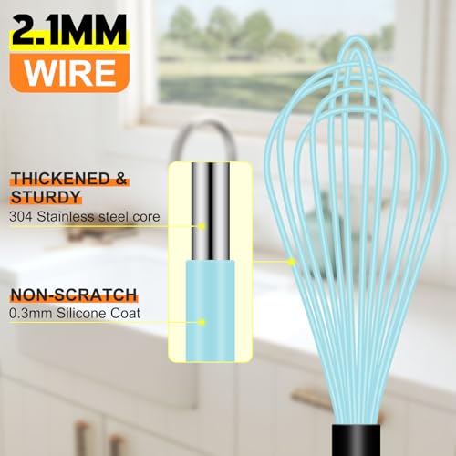 HOTEC 4Pcs Silicone Whisk Set, Wire Balloon Whisks for Cooking Egg Beater - color: Blue