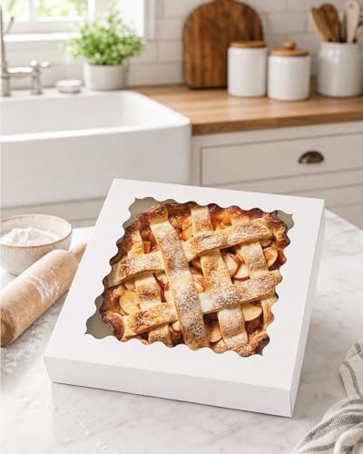 Bakepacker Auto-pop Up White Pie Boxes With Window 12x12x3'' - color: White, size: 12x12x3, 10Pcs