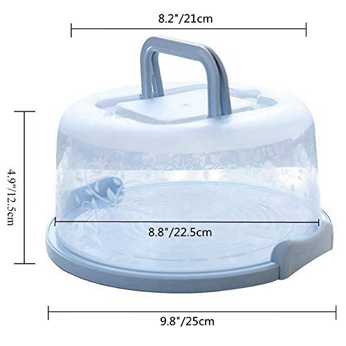 Plastic Small Cake Carrier Holder Round Container with Handle Suitable for 6~8 inch Diameter and 4 inch Height Small Cake (Blue) - size: 7 inch Printed Round-Blue