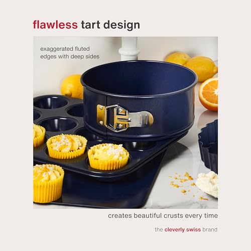 Zyliss E980197 Non-Stick Loose Base Tart Tin | 25cm/10in | Carbon Steel | Dark Blue | Cake Tin/Baking Tin/Bakeware/Cake Mould | Dishwasher Safe | 5 Year Guarantee - style: Loose Base Tart Tin