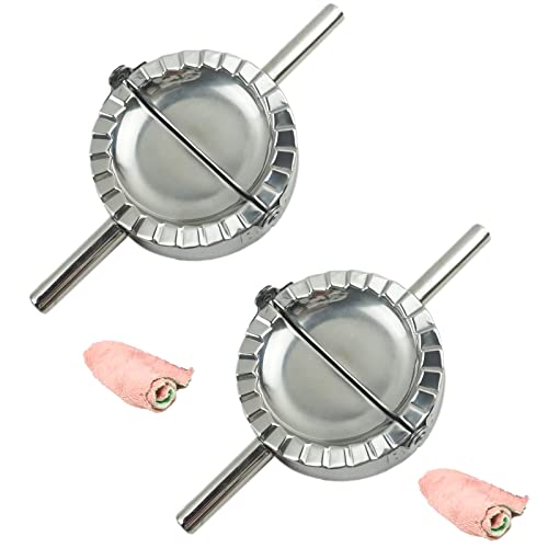2Pcs Stainless Steel Ravioli Mold Pierogi Dumpling Maker,X-Large Size 5" Goya Empanada Press Mold,Ravioli Mould Crimper,Wonton Wraper Dough Cutter,for Pie Ravioli Dumpling Pastry,With long handle - size: X-Large X2