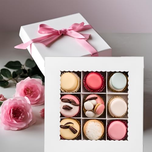 Mefleet 20Pcs 14x14x2.5 Bakery Boxes with Window Pie Pastry Boxes White