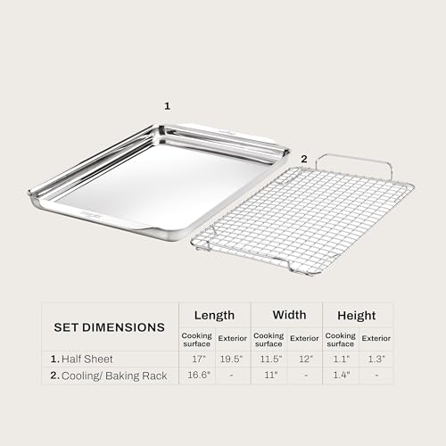 All-Clad Stainless Steel Half-Sheet Baking Pan 13" x 21" with Cooling Rack - Tri-ply Bonded for Consistent Baking- (Roast, Bake Cookies, Brownies and More) Professional Stainless Steel Bakeware - size: 2Pcs Half Sheet Pan & Cooling Rack Set(13" x 21")