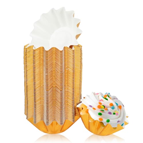 100 PCS Baking Cups Cupcake Liner Flared Brioche Muffin Wrappers (Gold) - color: Gold, size: 100pcs