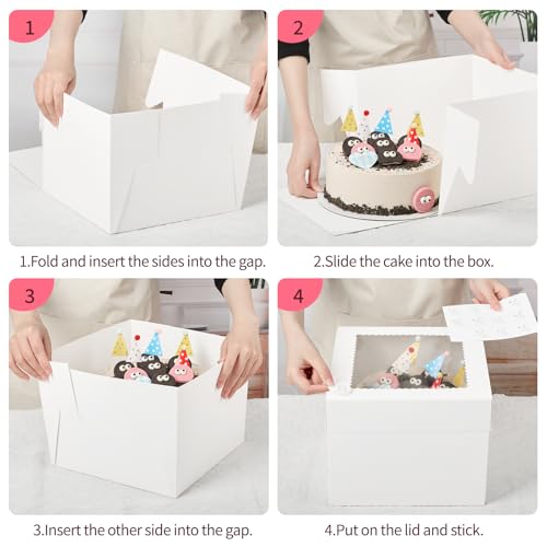 ZORRITA Cake Boxes, 10 x 10 x 8 Inches, 6 Pack