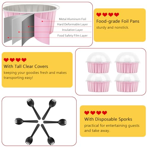 LNYZQUS 5oz Cupcake Pans with Dome Lids 100 Pack, Foil Dot Cake Cups - color: Pink, size: 5 oz