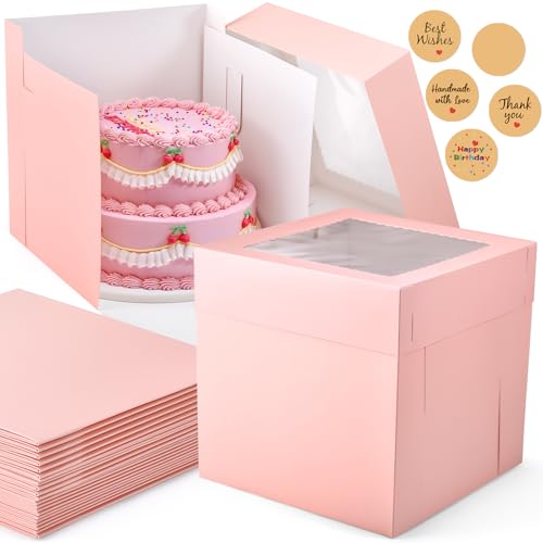 12Pcs Cake Boxes, 12x12x12 Inches Tall Cake Boxes with Window, Pink - color: Pink, size: 12x12x12inch