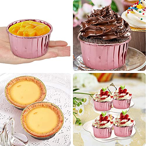 LNYZQUS Foil Cupcake Liners with Dome Lids, 5oz Mini Baking Cups - color: Rose Gold, size: 50 Pack