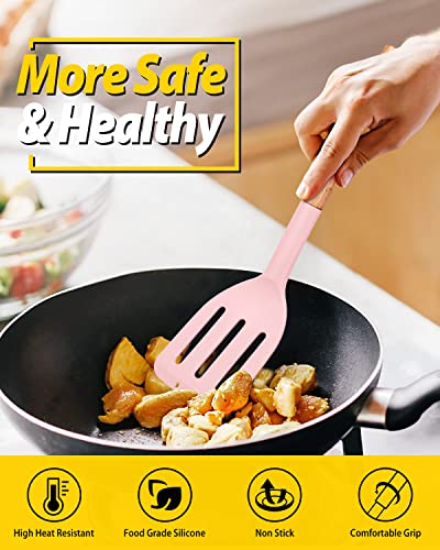 BUNDLEPRO Silicone Spatula, Solid & Slotted Turner, BPA-Free, 2 Pack, Pink - color: Pink