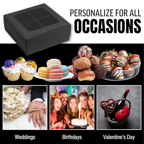 25 pcs Black Mini Cookie Boxes for 4 treats with Window and Dividers, Bakery Boxes, 6 x 6 x 2.4 Inches SMALL Baking Boxes, Square Cookies Box Decorating Supplies for Gift Giving - color: Black