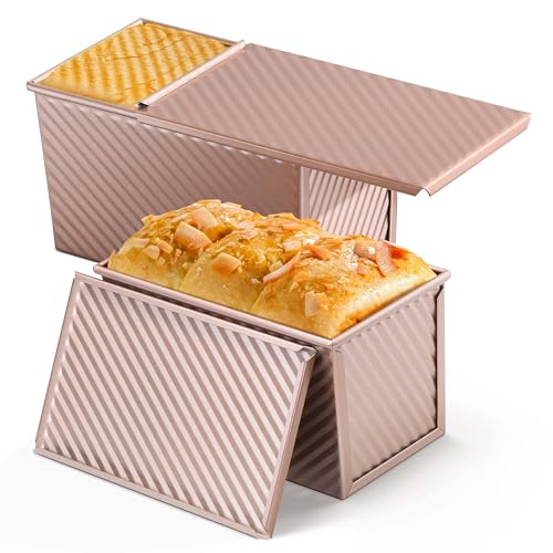 LIANYU Pullman Loaf Pan with Lid, 1 Pound Bread Loaf Pan Set of 2 - color: Rose Gold