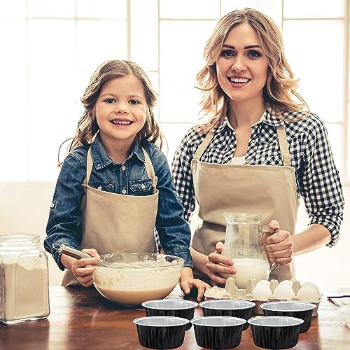 100Pcs Aluminum Cups with Lids,5oz Disposable Ramekin Baking Cups Muffin Liners Mini Pie Pans Foil Cupcake Containers for Christmas Party Wedding Party,Black - color: Black