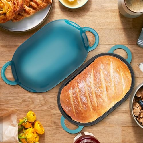 5 QT Enameled Cast Iron Sourdough Bread Oven, Loaf Pan with Lid - color: BlueGreen, size: 5 QT