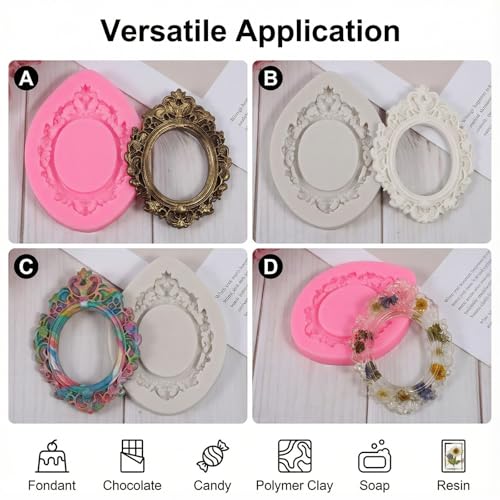 Jeffdad 2 PCS Photo Frame Silicone Molds, Photo Frame Fondant Molds