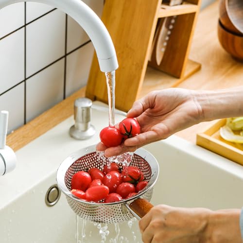 Stainless Steel 304 Micro-Pore Strainer with Wooden Handle, Suitable for Kitchen, Pasta, Fruit, and Vegetables - 5.5in - color: Caliber-5.5in