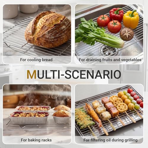 Lounsweer 2 Pack Cooling Racks, 10L x 18W x 1H Stainless Steel Wire Rack for Baking Sheet, Large Cookie Cooling Rack, Oven Safe Cooking Racks for Sheet Pan, Dishwasher Safe, Full Size - size: 10L X 18W X 1H