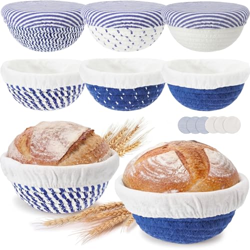 6 Set Mini Banneton Basket for Sourdough Bread Proofing, Blue - color: Blue, size: 5.5 x 2.36 Inches