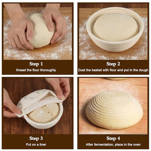 Mini Sourdough Basket Set of 4 Banneton Bread Proofing Basket 5 Inch Round Small Proofing Baskets with Cloth Liner, Rattan Baking Supplies for Artisan Bread
