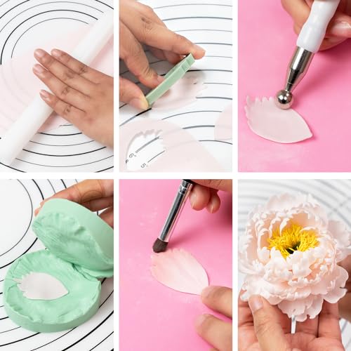 KALAIEN Peony Flower Silicone Veined Mold Petal Fondant Mold - color: Peony