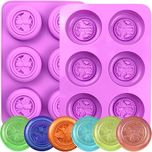 Bee Silicone Molds, 2 Pack Round Bee Soap Mold 6-Cavity - color: Round Bee Soap