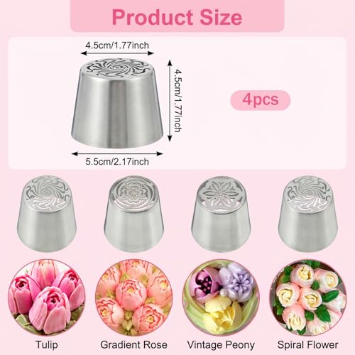 4 PCS Stainless Steel Extra Large Russian Piping Tips Set - style: tulips
