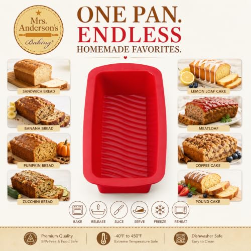 Mrs. Anderson's Baking Silicone Loaf Bread Pan, Non-Stick European-Grade Silicone - size: Loaf, 10-Inch