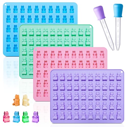 Gummy Bear Silicone Molds 4 PCS, KKDINDAN Mini Size Chocolate Gummy Molds with 2 Droppers, BPA Free Food Grade Platinum Silicone Molds, Nonstick Candy Molds - size: Bear Molds 1ML