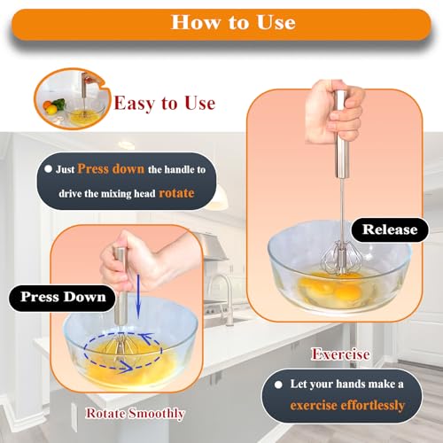 Stainless Steel Semi Automatic Whisk Egg Beater, 10in - size: 10in