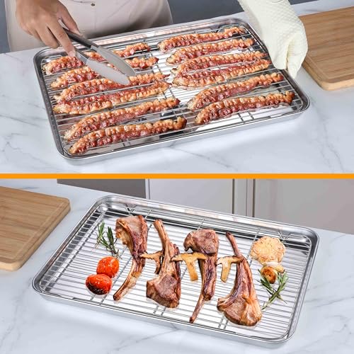 Homikit 20x14 Inch XL Stainless Steel Baking Sheet with Cooling Rack Set - size: 20x14x1.2