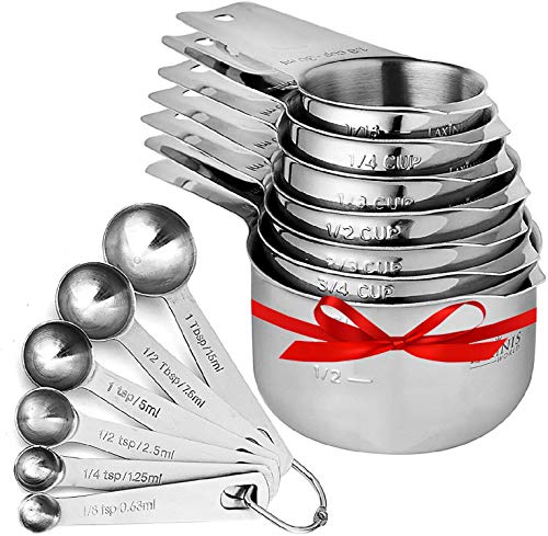 Laxinis World Stainless Steel Measuring Cups and Spoons Set, 13-Piece