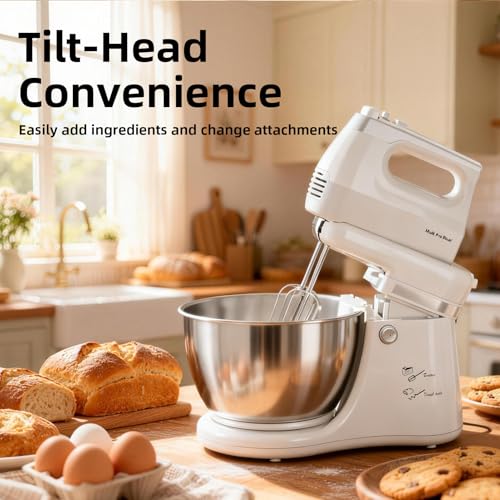 4.8QT 2-in-1 Stand Mixer, White - color: White, size: 4.8QT