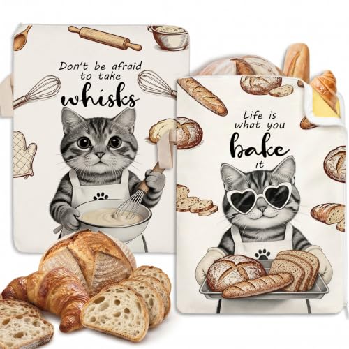 Funny Tabby Cat Baking Gifts Beeswax Bread Bags 2 Pack XL 13x17in - color: Cat Baking 02