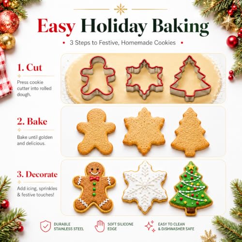 Crethinkaty 3 PCS Christmas Cookie Cutter Set,Gingerbread Man,Snowflake,Christmas Tree Shape with Soft PVC Edge Xmas Cookie Cutters for Baking - style: style 5