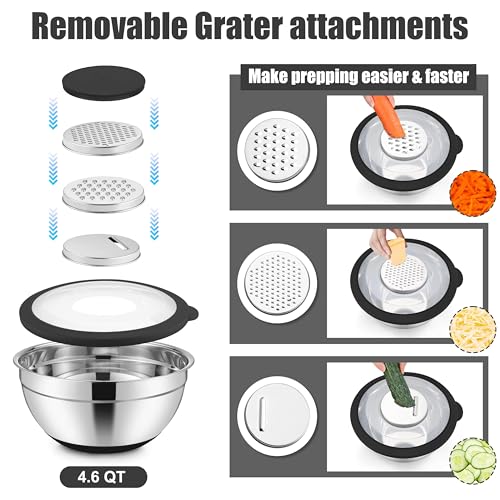 E-far Stainless Steel Mixing Bowls with Lids & Colander, 15PCS - color: Black