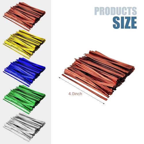 400 Pcs Metallic Twist Ties 4-Inch, Foil Twist Ties for Bread Bags, Candy Bags, Gift Bags, Snack Bags, and Party Favor Wrapping (Blue) - color: Blue
