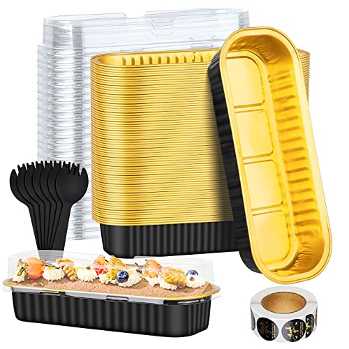 100Pack 6.8oz Halloween Mini Cake Pans with Lids Baking Cups Aluminum Foil Pans Tins, Individual Dessert Cups Containers for Sales,Party,Picnics - color: 100-pack-Black in Gold