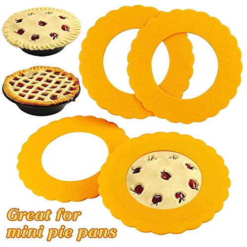 Webake Mini Pie Pan and Mini Pie Shield, 4pcs Mini Pie Tins and 4pcs Mini Silicone Pie Crust Protector