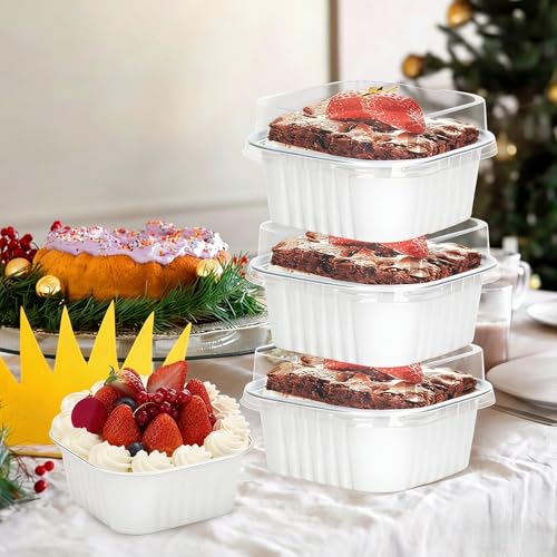 60Pack 5oz White Mini Cake Pans with Lids Baking Cups Aluminum Foil Pans Tins, Individual Dessert Cups Containers for Sales,Party,Picnics - color: White