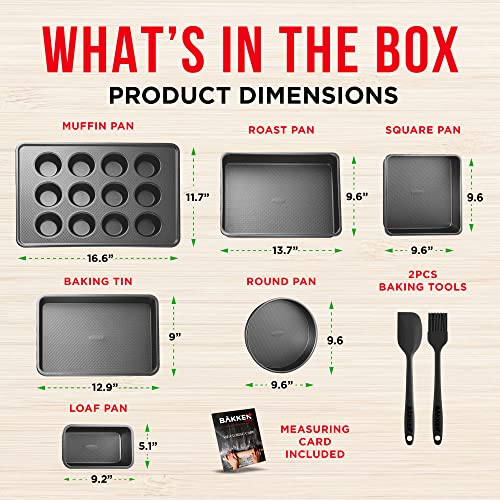 Bakeware Set – 8 Piece – Non-Stick Professional Home Bakeware – Multi Sized Baking Pan Set - Muffin Pan, Loaf Pan and More – Black - color: Black, size: 8 Piece Set