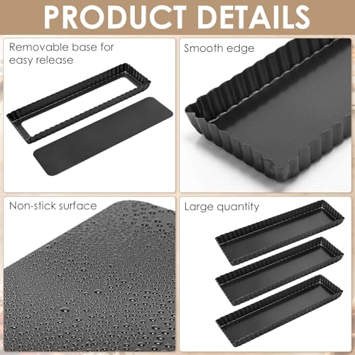 4 Pack Rectangular Tart Pans 14 Inch with Removable Bottom, Nonstick