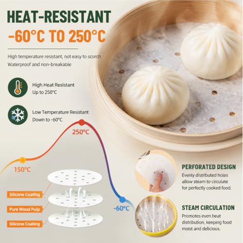 SEIWEI 100pcs 3 inch Air Fryer Parchment Paper Bamboo Steamer Paper Liners, Round Perforated Parchment Paper Sheets, Heat Resistant Non-stick Basket Mat, Perfect for Dumpling Steaming, Baking, Cooking - size: 3 inch